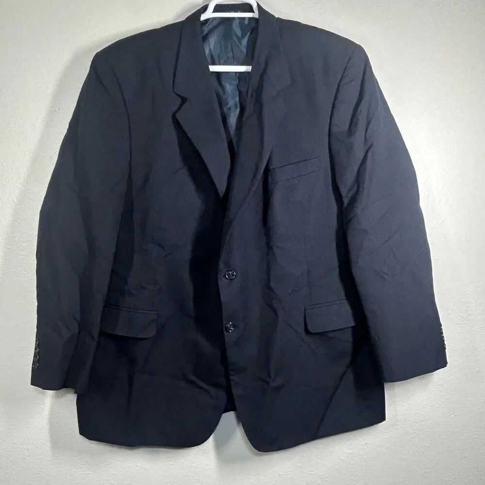 S&K Famous Brands Sport Coat Mens 48L Wool Blend 2 Button Notch Lapel Navy